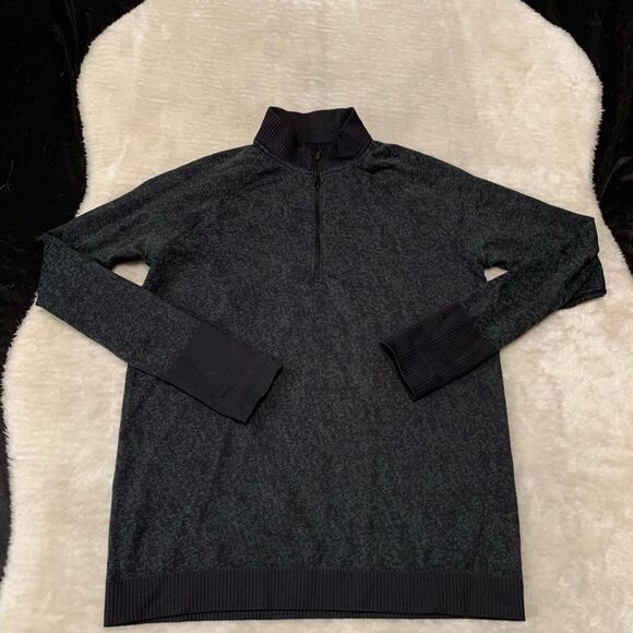 LULULEMON Long Sleeve REST LESS 1/2 Zip Mock Shirt‎ Top Black Dark Cast Size 4 - Picture 1 of 6